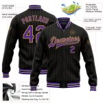 Personalized Black Old Gold Purple White Varsity Letterman Bomber Jacket - Full-Snap Style for Men and Women Personalized