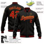 Custom Name Number Varsity Letterman Jacket Personalized Black Red Old Gold Pinstripe Full-Snap Bomber Personalized Black