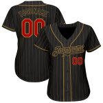 Custom Name and Number Personalized Black Red Old Gold Pinstripe Baseball Jersey - Authentic Team Gear Personalized Black
