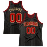 Customizable Black and Gold Basketball Jersey with Red Pinstripe - Personalized Team Name and Number Personalized Black Old