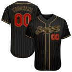 Personalized Black Red Gold Pinstripe Baseball Jersey for Men and Women Personalized Black Old Gold Pinstripe Red-Old Gold
