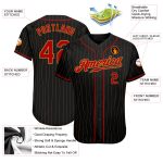 Personalized Black and Old Gold Pinstripe Baseball Jersey for Men - Red Gold Details Personalized Black Old Gold Pinstripe