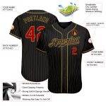 Personalized Black Red Gold Pinstripe Baseball Jersey for Men and Women Personalized Black Old Gold Pinstripe Red-Old Gold