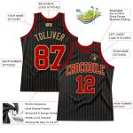 Personalized Black Pinstripe Red and Old Gold Basketball Jersey Personalized Black Old Gold Pinstripe Red-Old Gold Basketball