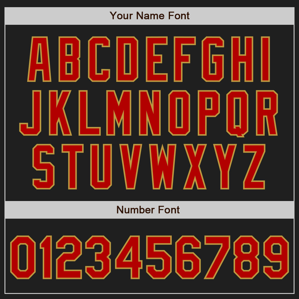 Customizable Two-Button Red Black Old Gold Pinstripe Unisex Softball Jersey Personalized Black Old Gold Pinstripe Red Two-Button - Image 5