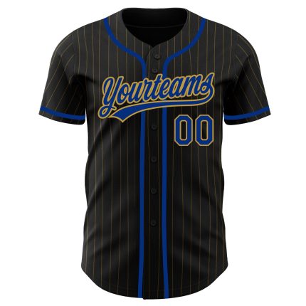 Custom Name and Number Personalized Black Old Gold Pinstripe Baseball Jersey - Authentic Team Apparel Personalized Black