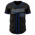 Personalized Black Gold Pinstripe Royal Baseball Jersey for Men and Women Personalized Black Old Gold Pinstripe Royal Baseball