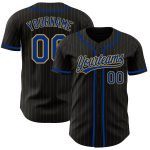 Personalized Black Gold Pinstripe Royal Baseball Jersey for Men and Women Personalized Black Old Gold Pinstripe Royal Baseball
