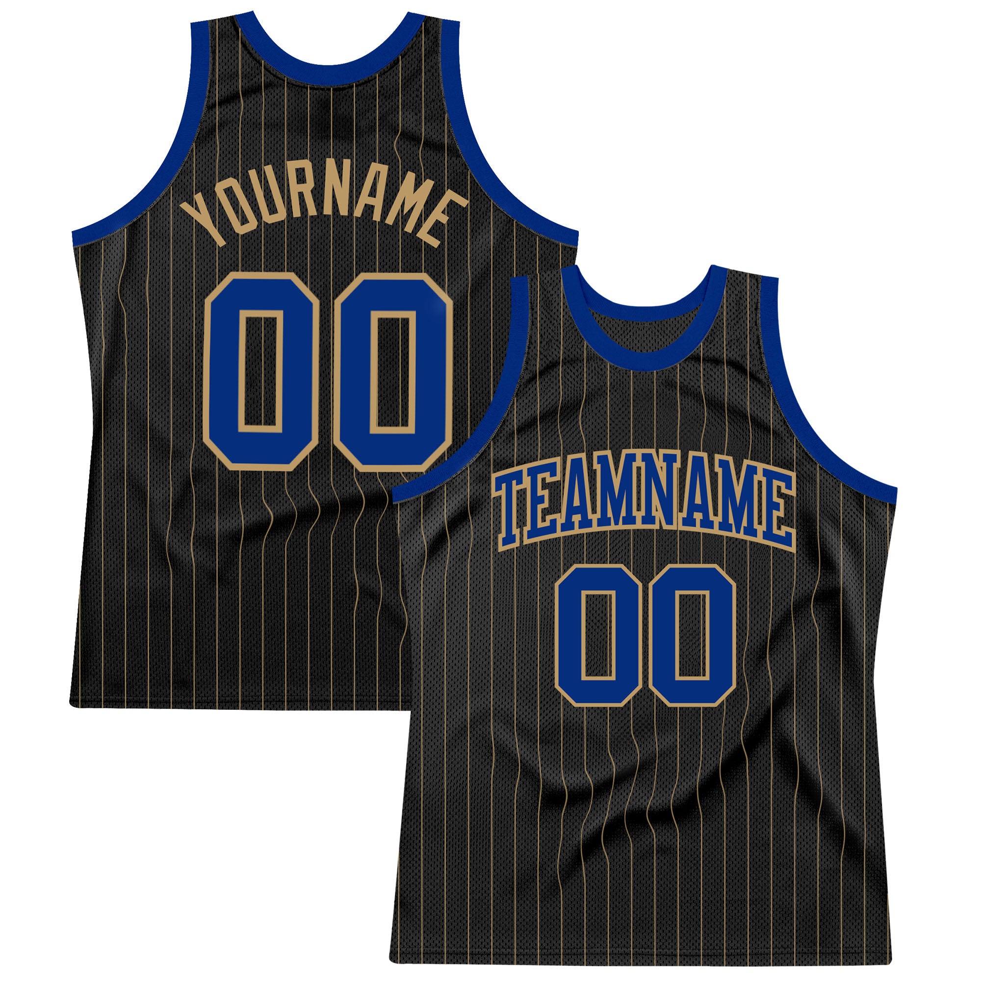 Custom Personalized Black Old Gold Basketball Jersey with Team Name and Number - Authentic Pinstripe Style Personalized Black