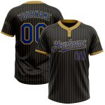 Personalized Black Gold Pinstripe Unisex Softball Jersey - Royal Two-Button Design Personalized Black Old Gold Pinstripe