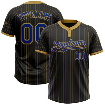 Personalized Black Gold Pinstripe Unisex Softball Jersey - Royal Two-Button Design Personalized Black Old Gold Pinstripe