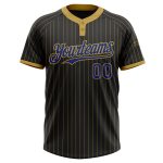 Personalized Black Gold Pinstripe Unisex Softball Jersey - Royal Two-Button Design Personalized Black Old Gold Pinstripe