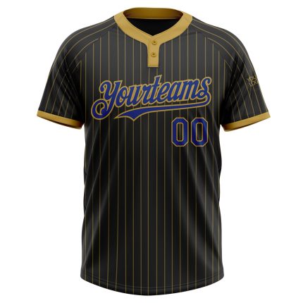 Custom Name Number Unisex Softball Jersey Personalized Black Old Gold Pinstripe Royal Two-Button Style Personalized Black