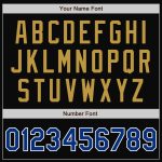 Custom Embroidered Black Old Gold Pinstripe Varsity Letterman Bomber Jacket with Royal-White Accents Personalized Black Old