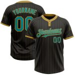 Personalized Unisex Softball Jersey Black Old Gold Pinstripe Teal Two-Button Design Personalized Black Old Gold Pinstripe