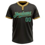 Personalized Unisex Softball Jersey Black Old Gold Pinstripe Teal Two-Button Design Personalized Black Old Gold Pinstripe