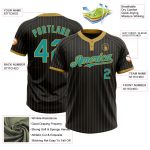 Personalized Unisex Softball Jersey Black Old Gold Pinstripe Teal Two-Button Design Personalized Black Old Gold Pinstripe