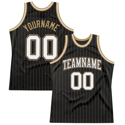 Custom Basketball Jersey - Personalized Black Old Gold Pinstripe with Name and Number Personalized Black Old Gold Pinstripe