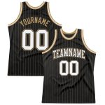 Personalized Black and Gold Pinstripe Basketball Jersey for Men Personalized Black Old Gold Pinstripe White-Old Gold Basketball