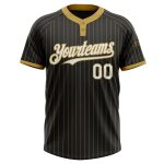 Personalized Black Gold Pinstripe Two-Button Unisex Softball Jersey Personalized Black Old Gold Pinstripe White Two-Button
