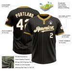 Personalized Black Gold Pinstripe Two-Button Unisex Softball Jersey Personalized Black Old Gold Pinstripe White Two-Button