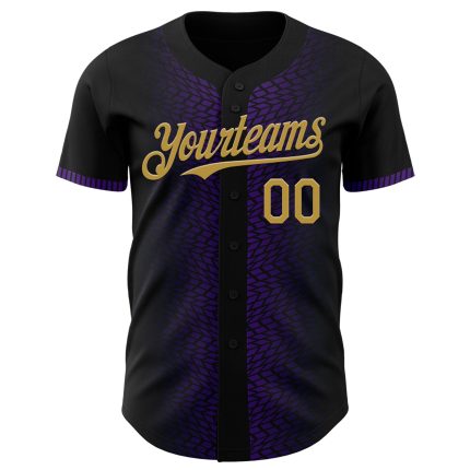 Personalized Black Gold Purple 3D Geometric Shapes Mens Baseball Jersey Personalized Black Old Gold-Purple 3D Geometric Shapes
