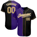 Custom Name and Number Purple Black Gold Authentic Split Fashion Baseball Jersey - Personalized Team Apparel Personalized