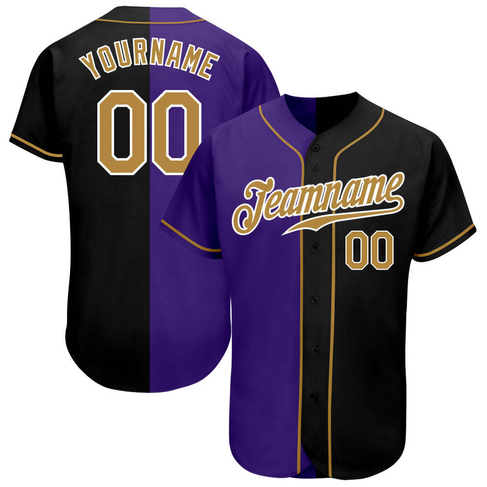 Personalized Black Gold Purple Fashion Baseball Jersey for Men and Women Personalized Black Old Gold-Purple Split Fashion