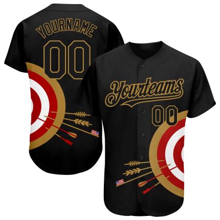 Personalized Black Gold Red Dart Board Baseball Jersey - Custom 3D Design Personalized Black Old Gold-Red 3D Dart Board Target