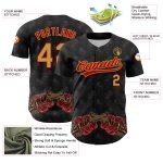 Personalized Black Gold Red 3D Gothic Gun Rose Baseball Jersey Personalized Black Old Gold-Red 3D Gothic Style Gun Rose Baseball