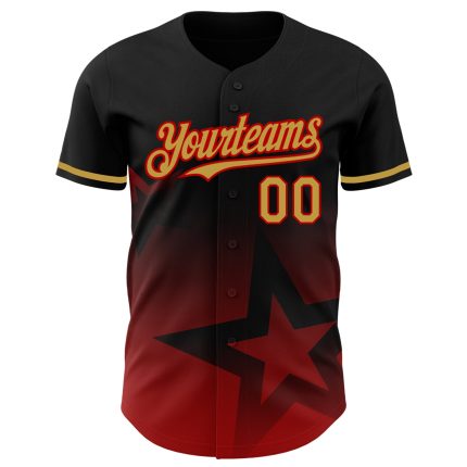 Personalized 3D Gradient Twinkle Star Baseball Jersey in Black, Old Gold, and Red - Perfect for Sports Fans Personalized