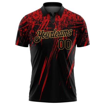Custom Name and Number Performance Golf Polo Shirt - Personalized Black Gold-Red 3D Pattern Design Personalized Black Old