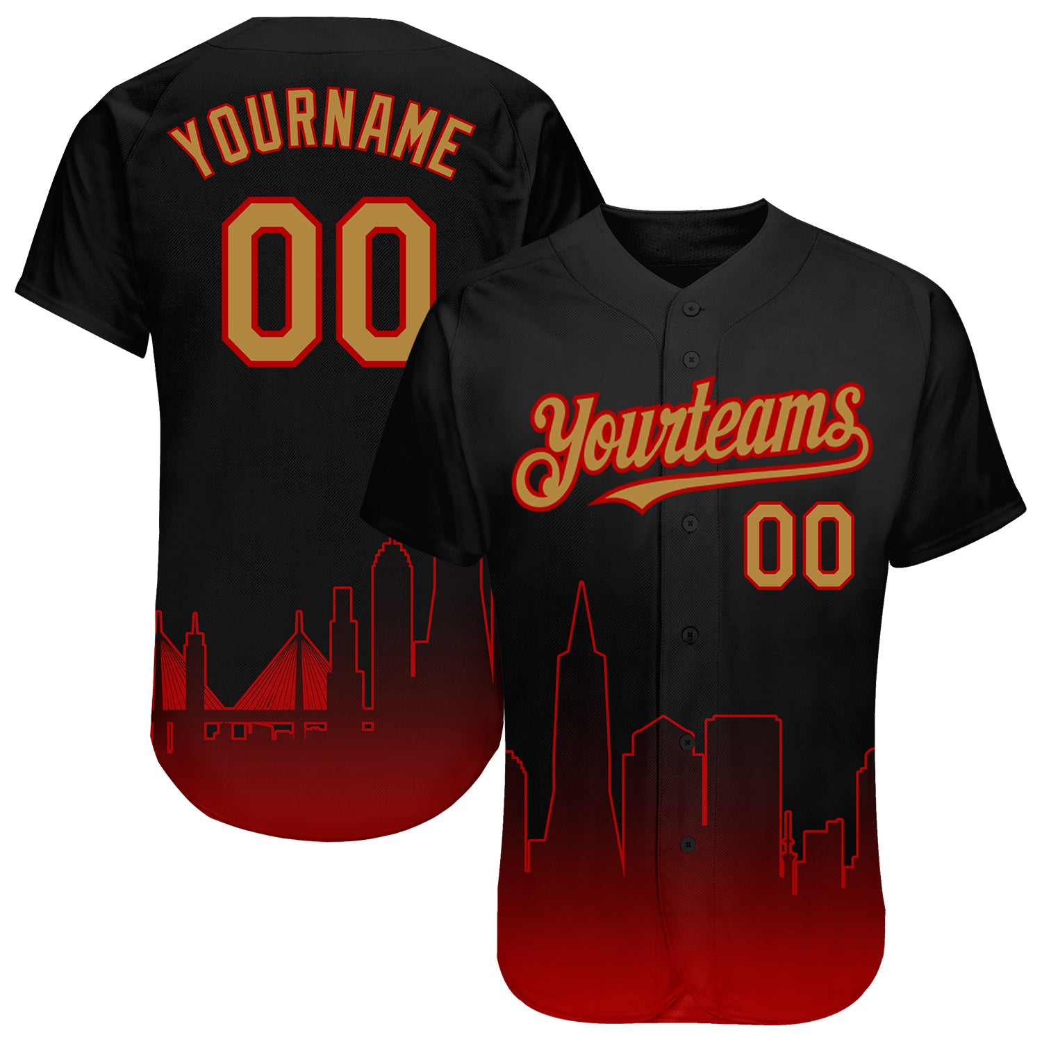 Custom San Francisco Baseball Jersey, Personalized 3D Fade Design in Black and Old Gold-Red, Team Authentic with Name and Number