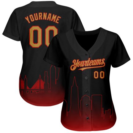 Personalized 3D San Francisco City Fade Baseball Jersey - Black Old Gold-Red Fashion Design Personalized Black Old Gold-Red