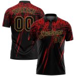 Personalized 3D Sharp Shape Performance Golf Polo Shirt in Black Old Gold-Red Personalized Black Old Gold-Red 3D Sharp Shape