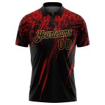 Personalized 3D Sharp Shape Performance Golf Polo Shirt in Black Old Gold-Red Personalized Black Old Gold-Red 3D Sharp Shape