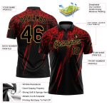 Personalized 3D Sharp Shape Performance Golf Polo Shirt in Black Old Gold-Red Personalized Black Old Gold-Red 3D Sharp Shape