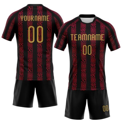 Personalized Black and Gold Abstract Volleyball Uniform Jersey - Sublimation Design Personalized Black Old Gold-Red Abstract