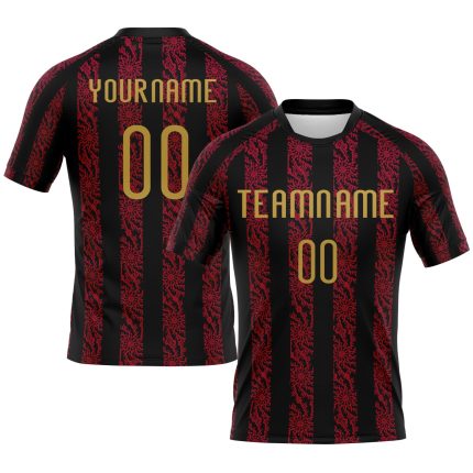 Personalized Black and Gold Abstract Volleyball Uniform Jersey - Sublimation Design Personalized Black Old Gold-Red Abstract