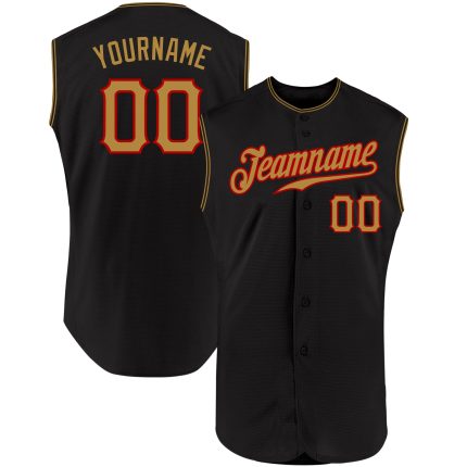 Personalized Black Old Gold Red Baseball Jersey with Custom Name & Number - Sleeveless Team Apparel Personalized Black Old