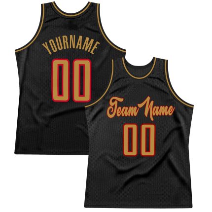 Custom Personalized Authentic Basketball Jersey - Black Old Gold-Red with Custom Name & Number Personalized Black Old Gold-Red