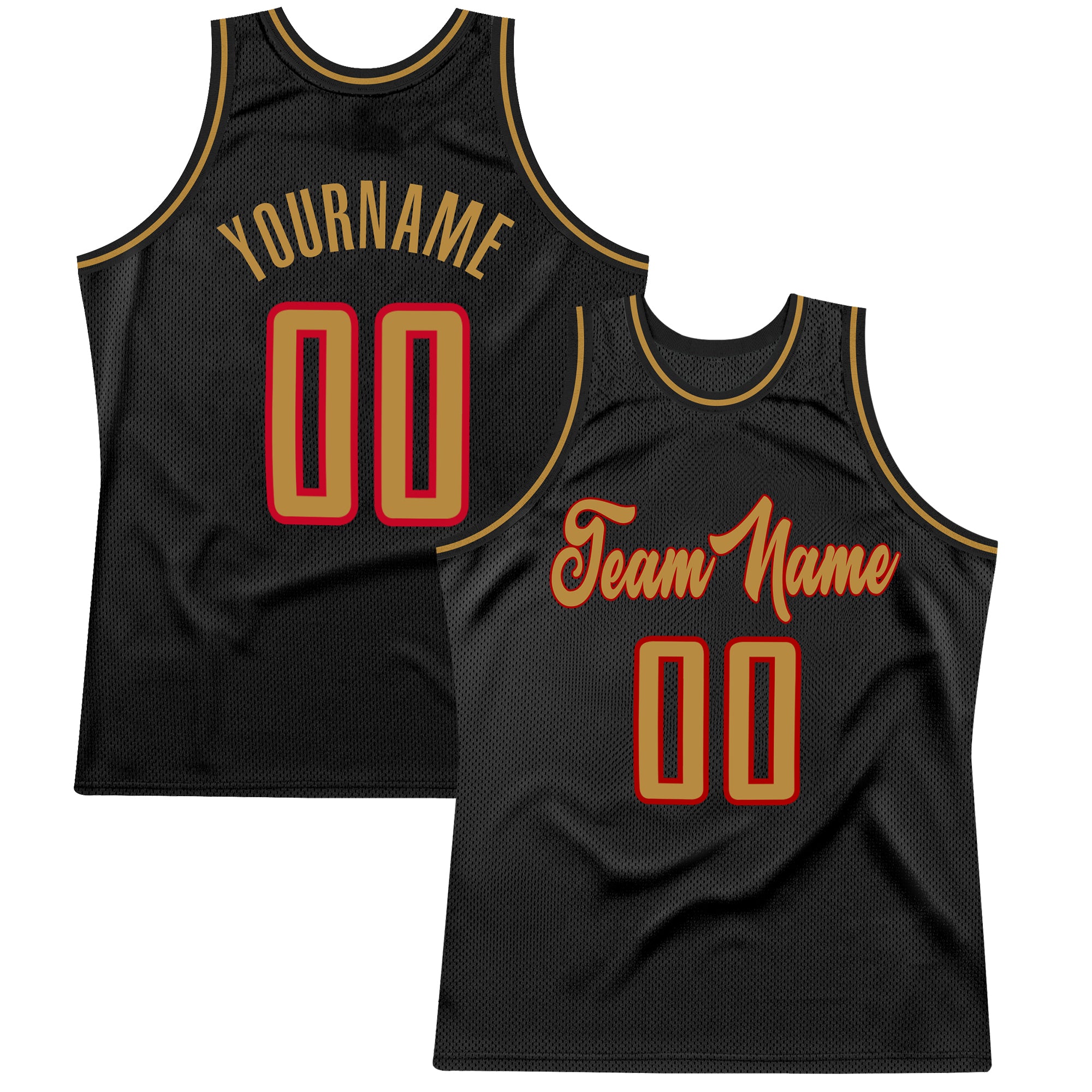 Custom Personalized Authentic Basketball Jersey - Black Old Gold-Red with Custom Name & Number Personalized Black Old Gold-Red