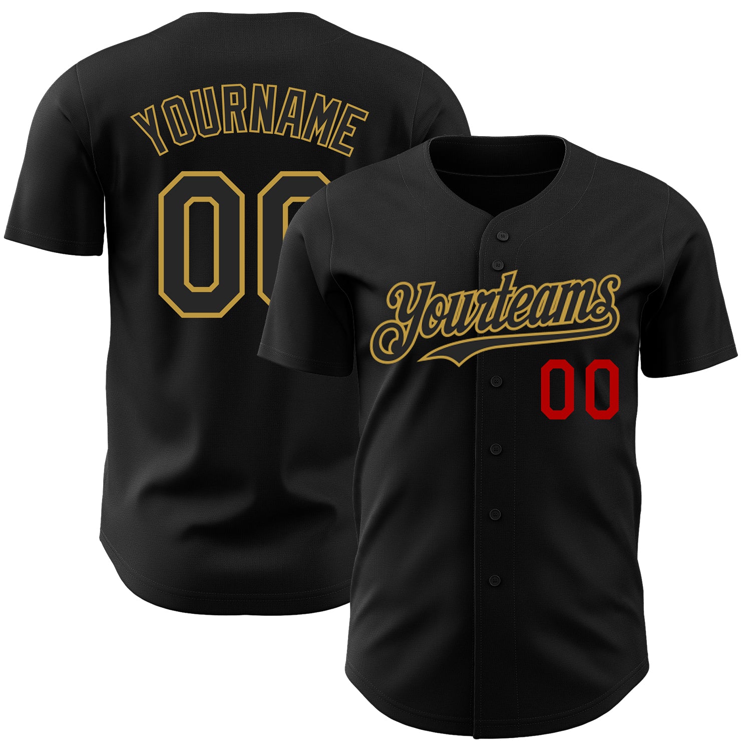Personalized Black and Gold-Red Baseball Jersey for Men and Women, Customizable Design Personalized Black Old Gold-Red Baseball