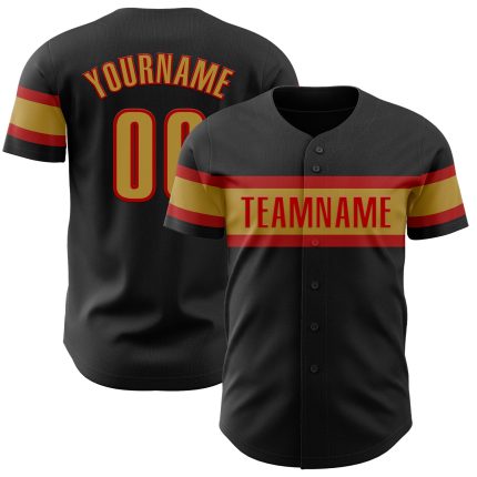 Custom Black and Old Gold-Red Baseball Jersey for Adults and Kids Personalized Black Old Gold-Red Baseball Jersey 3