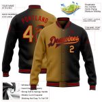 Personalized Black Bomber Jacket Gradient Old Gold-Red Varsity Letterman Full-Snap Fashion Jacket Personalized Black Old