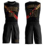 Personalized Black and Old Gold-Red Diagonal Lines Basketball Jersey Suit, Round Neck Sublimation Design Personalized Black