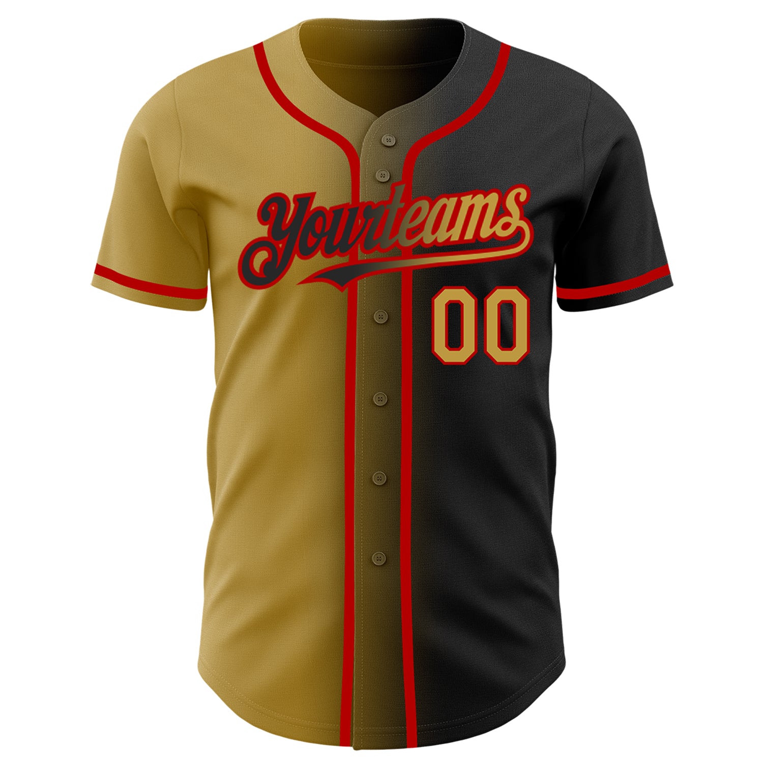Personalized Black Gold Red Gradient Fashion Baseball Jersey for Men and Women Personalized Black Old Gold-Red Gradient Fashion - Image 2