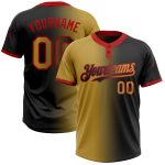 Custom Name Number Black Gold Red Gradient Unisex Softball Jersey Fashion Two-Button Personalized Black Old Gold-Red Gradient