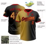 Personalized Unisex Softball Jersey with Black Old Gold-Red Gradient, Two-Button Style Personalized Black Old Gold-Red Gradient