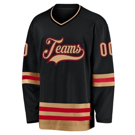 Personalized Black Gold Red Hockey Jersey - Custom Team Apparel Personalized Black Old Gold-Red Hockey Jersey